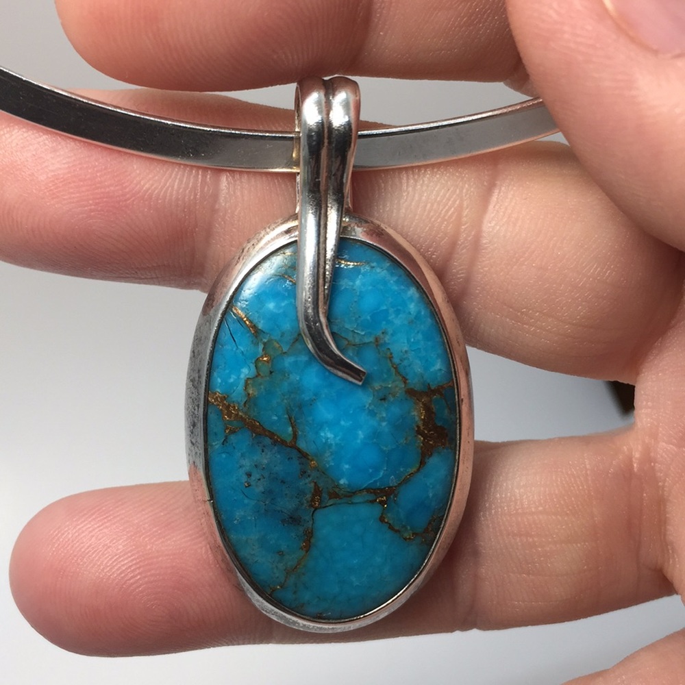 Blue Copper Turquoise Sterling Silver Pendant